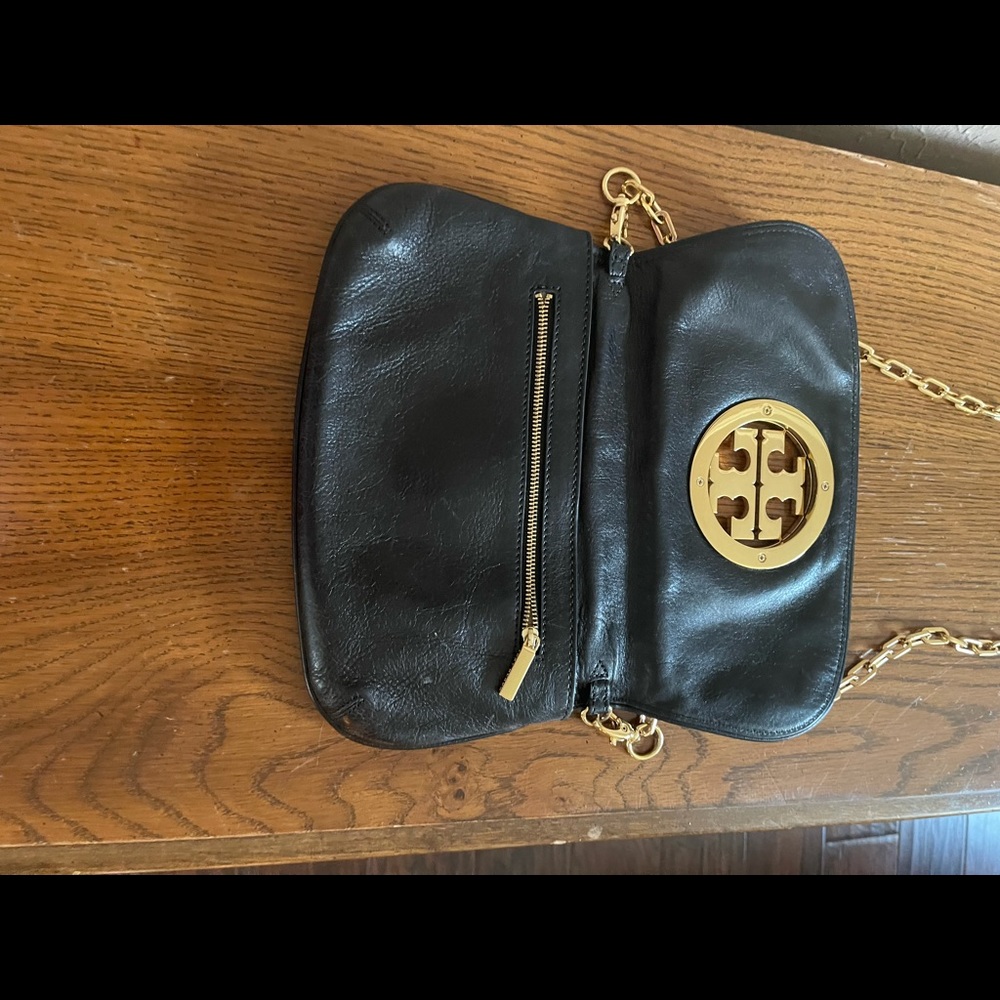 Black leather Tory Burch purse.
